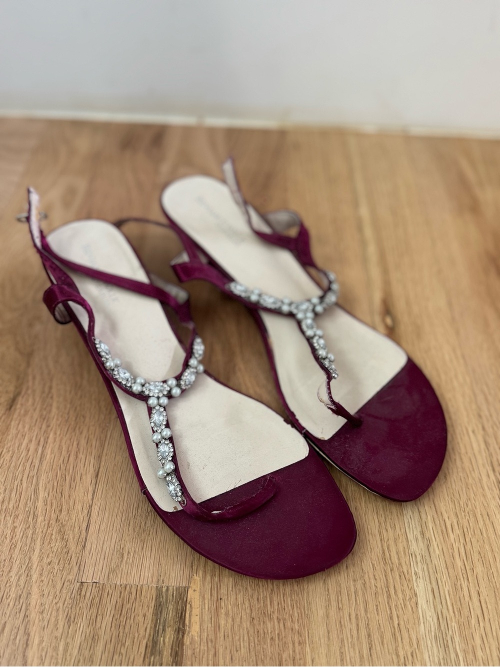 Benjamin Walk Burgundy Embellished T-Strap Sandals